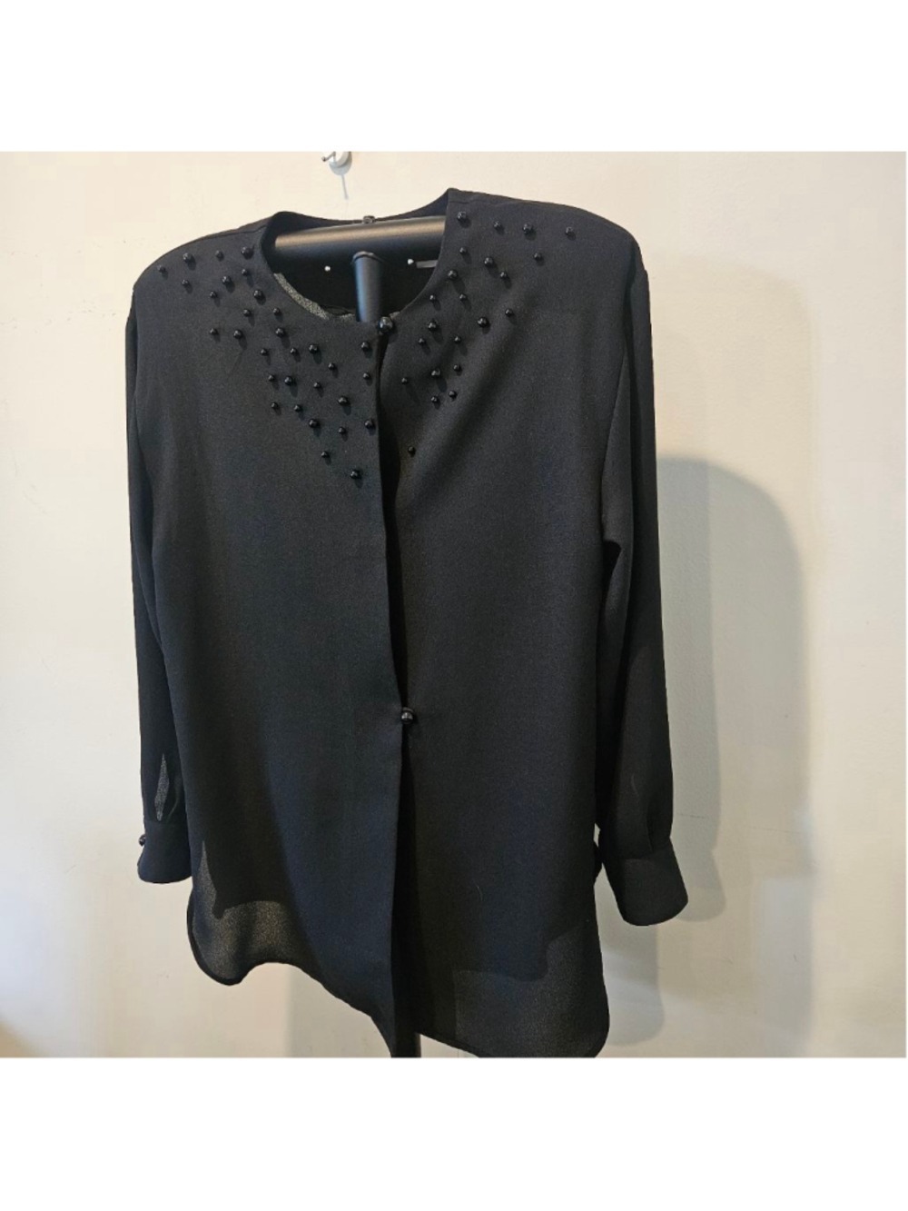 Women's CHAUS Black Beaded Chiffon Blouse Size 10